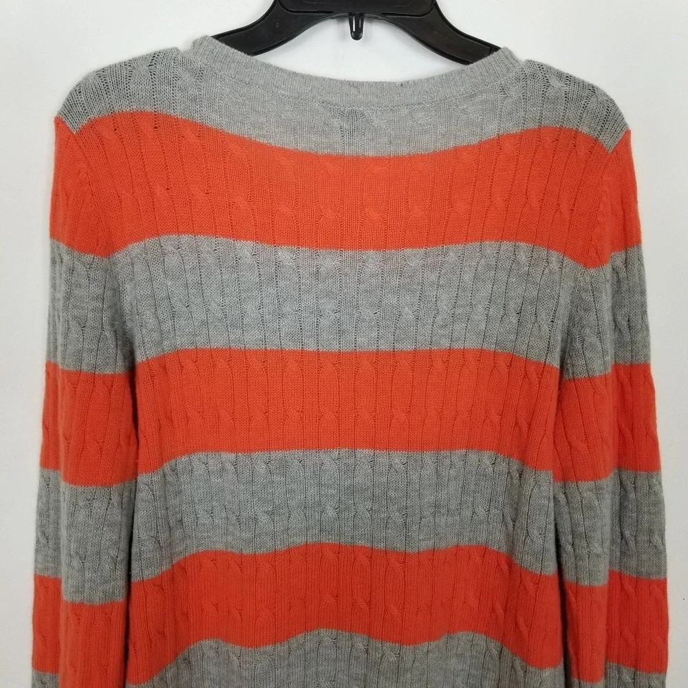 Talbots Women Lambswool Blend Cable Knit‎ Pullover Sweater Sz L Grey Orange